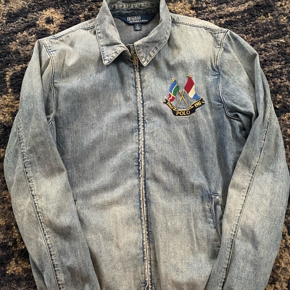 rare retro polo cross flag denim zip jacket